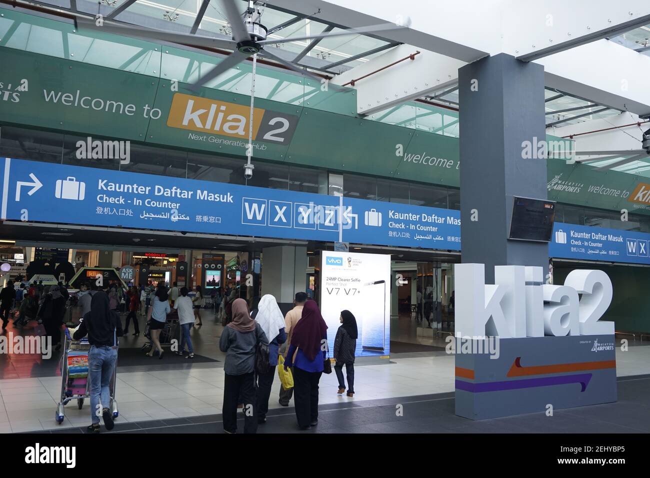 Kuala Lumpur International Airport 2 (KLIA2), in Sepang, Malaysia, ist der weltweit größte Flughafen für Billigfluggesellschaften. Stockfoto