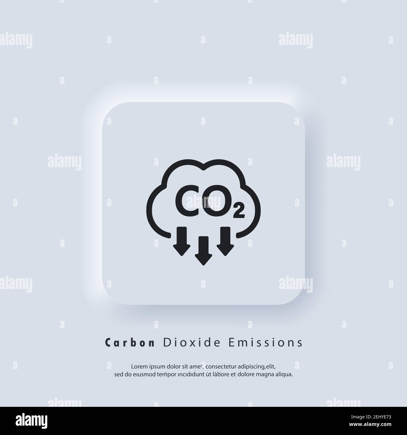 CO2 Symbol. Symbol für Kohlendioxidemissionen oder Logo. CO2 Emissionen. Vektor EPS 10. Neumorphic UI UX White User Interface Web-Button. Neumorphismus Stock Vektor