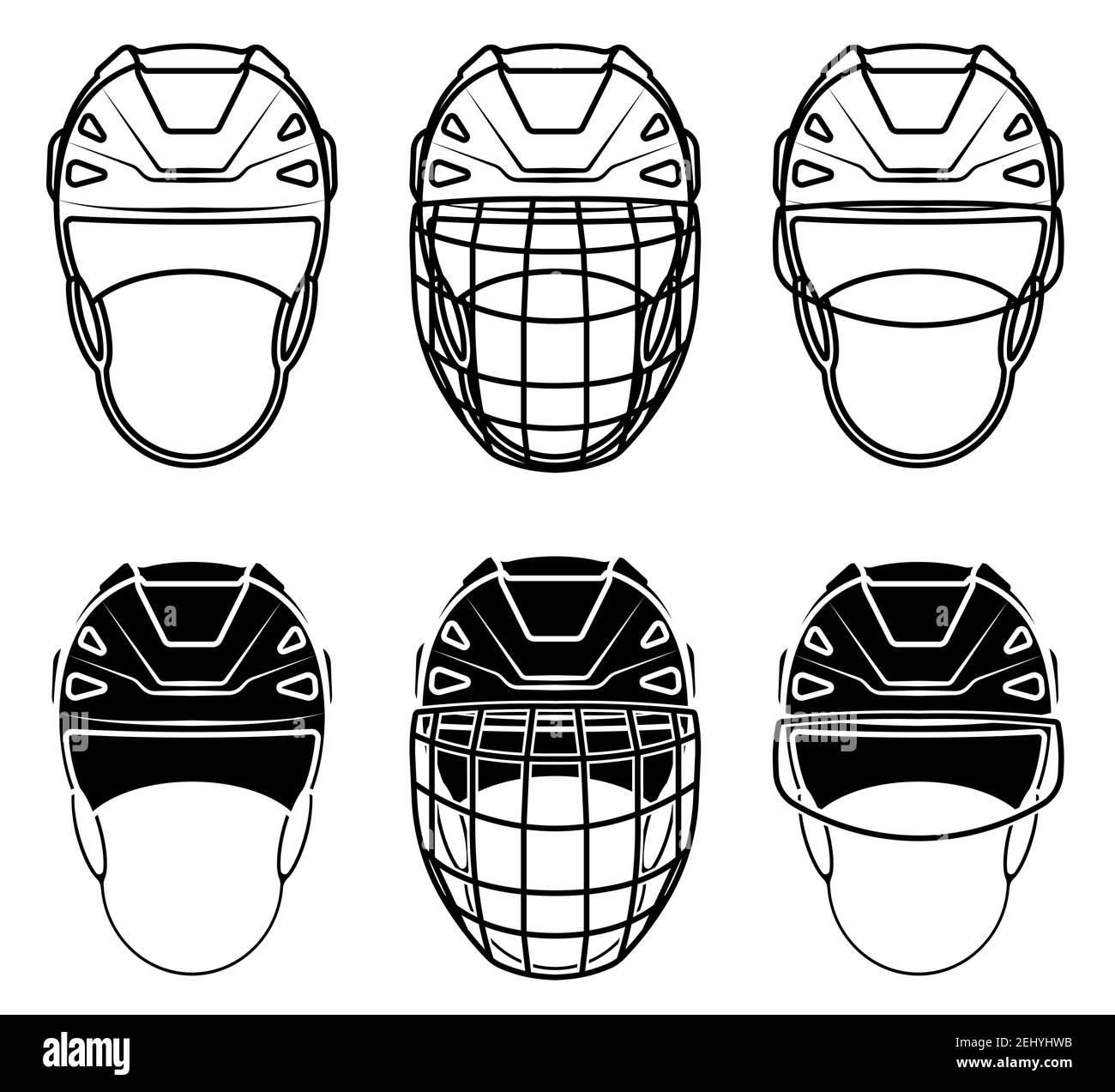 Open Hockey Helm Icon Vorderansicht, mit transparentem Visier und mit Schutzgitter. Eishockey-Feldspieler Schutzausrüstung. Vektor Stock Vektor