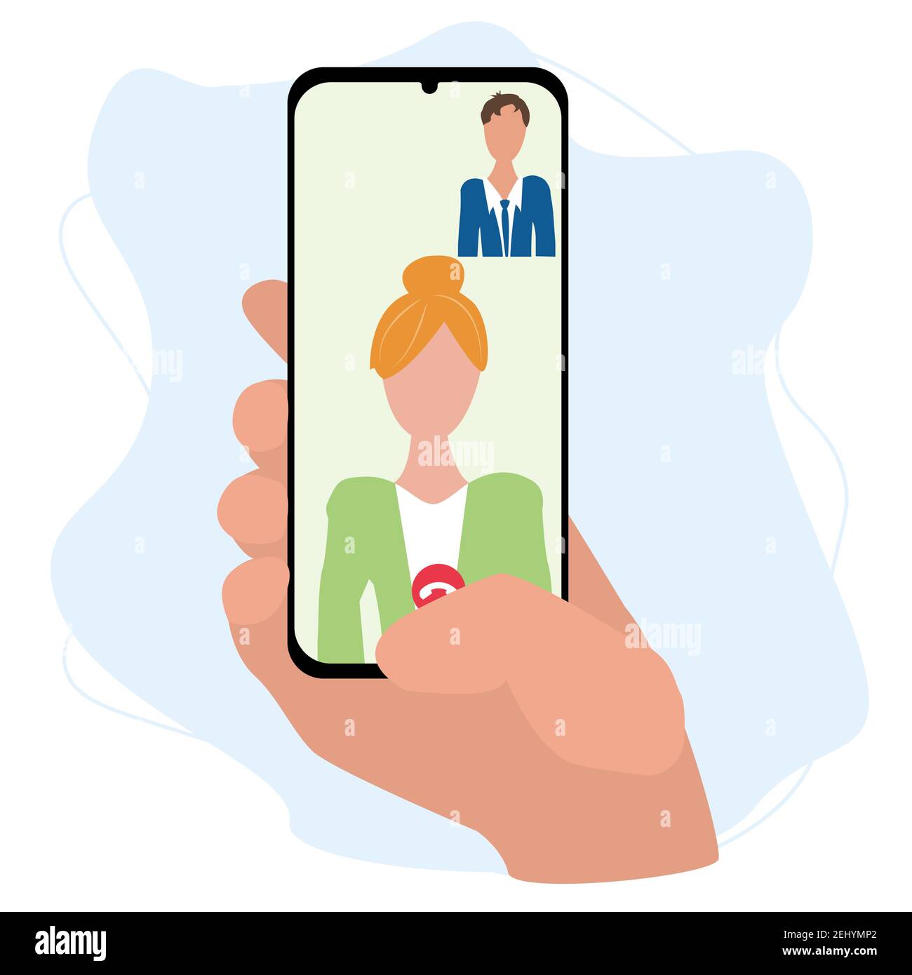 Videokonferenz im Smartphone. Telefonkonferenz mit Kollegen. Flache Vektordarstellung isoliert. Stock Vektor