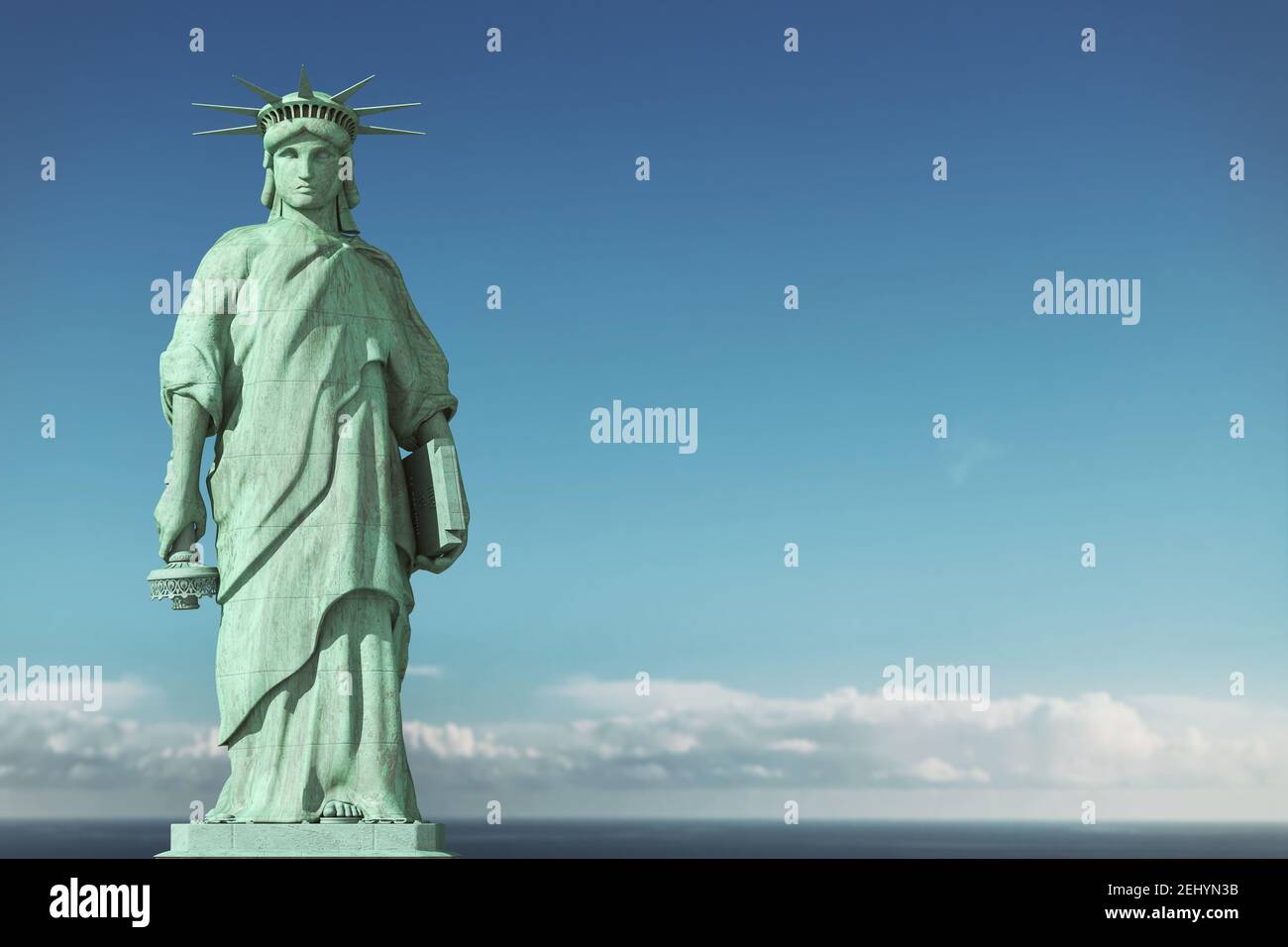 Amerikanische Depression, USA Demokratie Probleme Konzept. Traurige und depressive Freiheitsstatue mit einer abgesenkten Fackel. 3D Abbildung Stockfoto