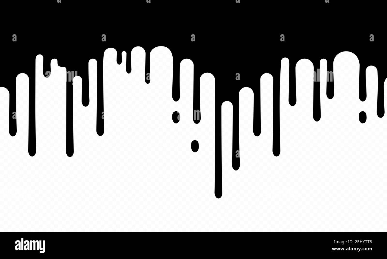 Symbol „Farbe tropft“. Stromabfälle. Schwarze Farbe fließt. Geschmolzene Textur isoliert auf transparentem Hintergrund. Vektorgrafik EPS 10 Stock Vektor