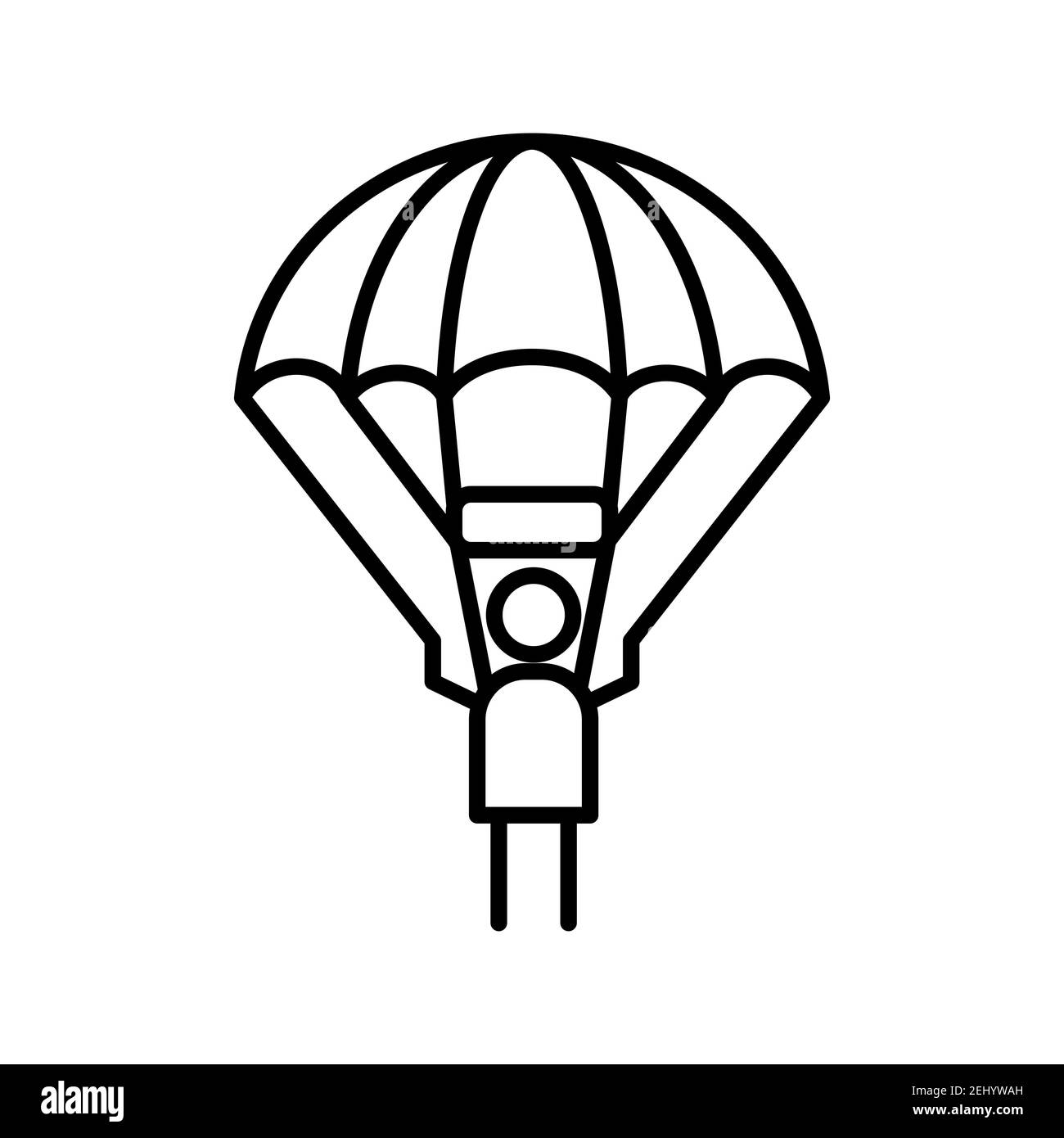 Illustration des Fallschirmspringer Linienvektor Symbol isoliert auf weißem Hintergrund Stockfoto
