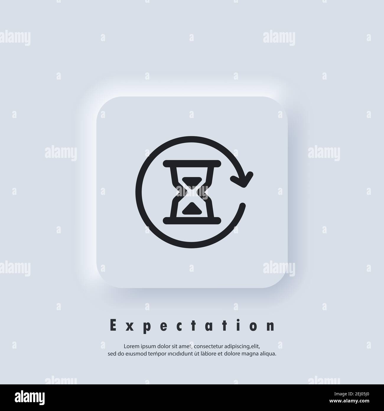 Time-Logo. Hourglass-Ikone. Erwartungen an den Zeitgeber. Warten Sie. Symbol Stunden. Vektor EPS 10. Neumorphische UI UX Stock Vektor