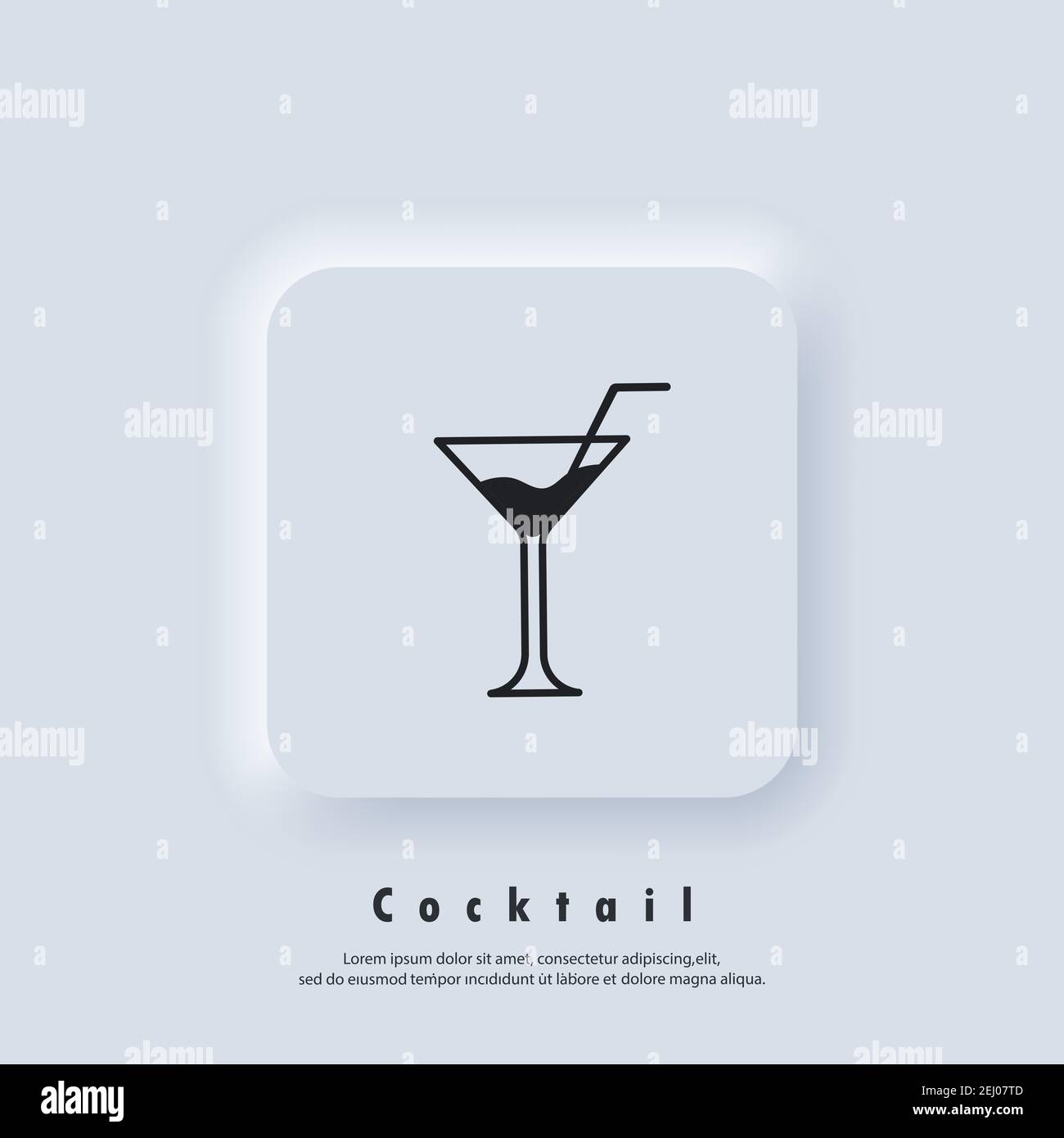 Cocktail-Ikone. Alkoholische Cocktails. Cocktaillogo. Getränk und Champagner-Ikone. Vektor. UI-Symbol. Neumorphic UI UX White User Interface Web-Button. Neumann Stock Vektor