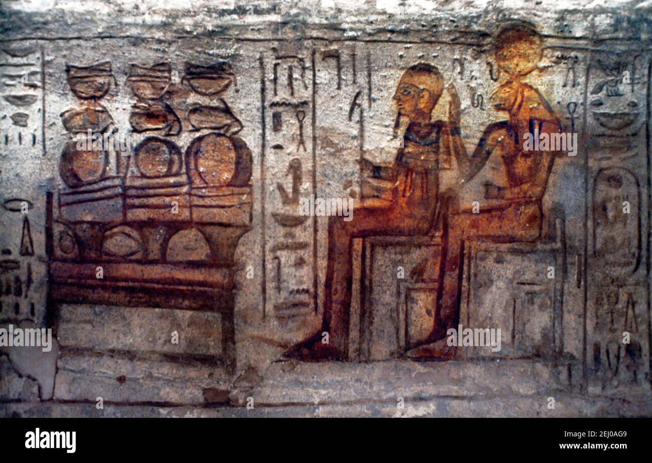 Abu Simbel Ägypten der große Tempel der Ra-Harakhte Götter Ptah Der Schöpfer und Khenmu der große Potter Stockfoto