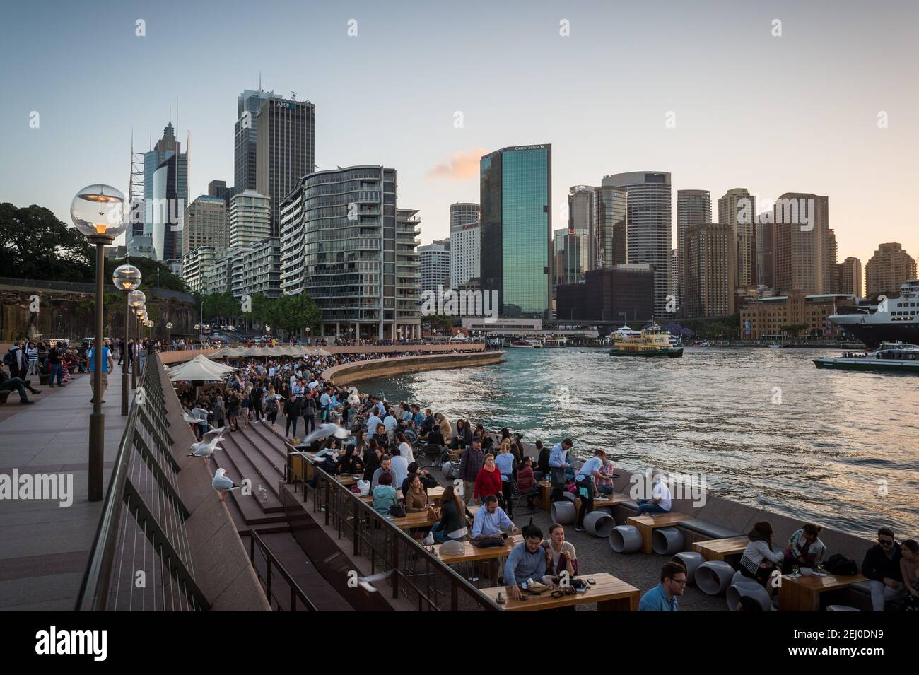 The Opera Bar Terrace, Circular Quay and CBD, Sydney, New South Wales, Australien. Stockfoto