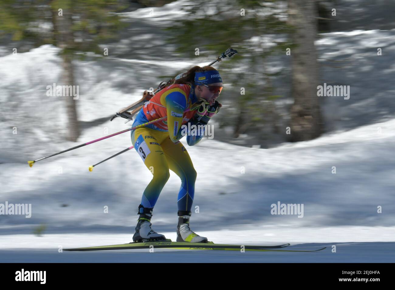 Biathlon Circuit, Pokljuka, Slowenien, 20 Feb 2021, Persson Linn - Schweden während der IBU-Weltmeisterschaft Biathlon - Frauen 4x6km Staffel, Biathlon - Foto Marco Todaro / LM Stockfoto