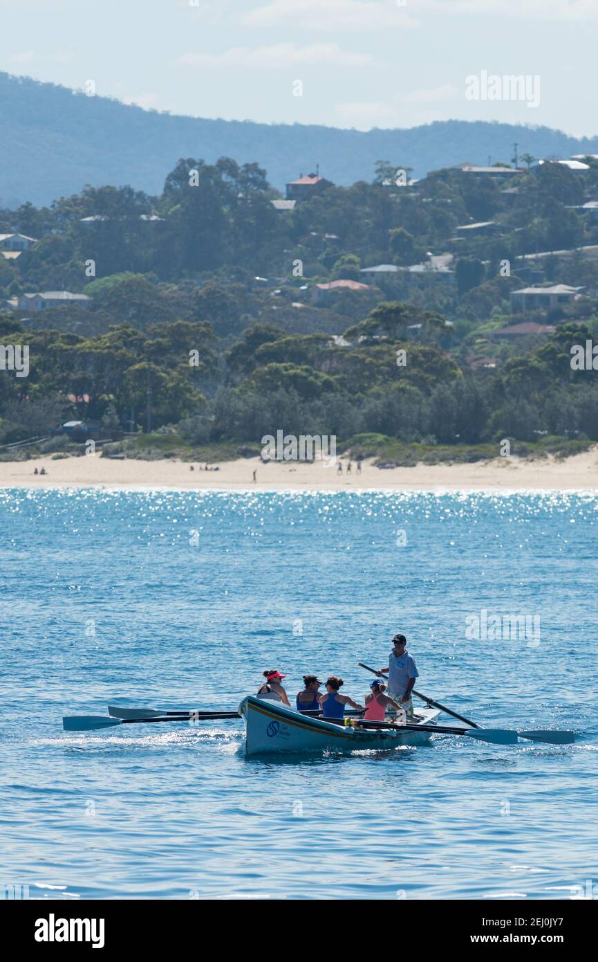 Surf-Ruderteam, Merimbula, New South Wales, Australien. Stockfoto