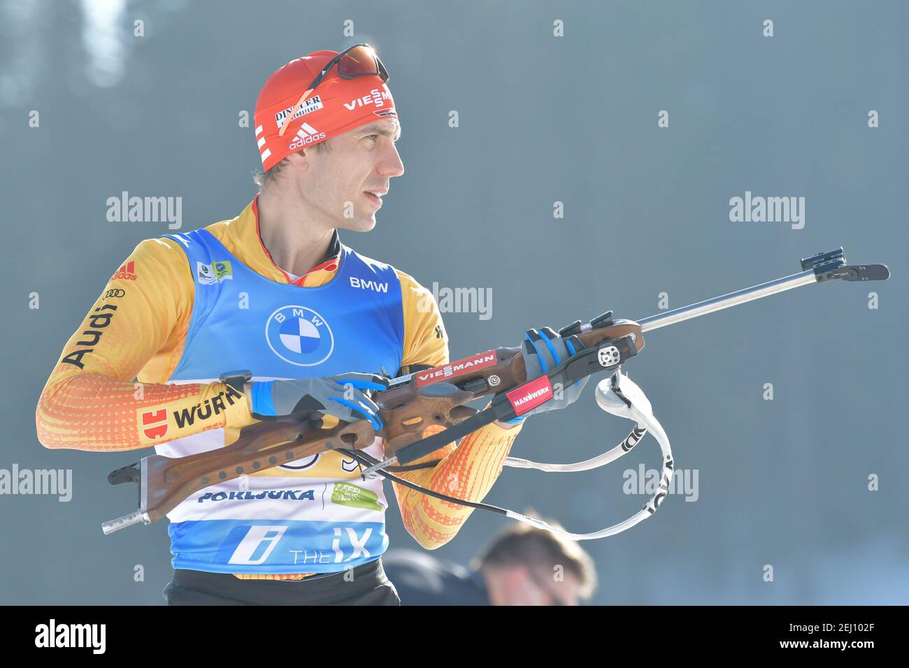 Pokljuka, Italien. Februar 2021, 20th. Peiffer Arnd - Deutschland während der IBU Weltmeisterschaften Biathlon - Männer 4x7,5 km Staffel, Biathlon in Pokljuka, Italien, Februar 20 2021 Quelle: Independent Photo Agency/Alamy Live News Stockfoto