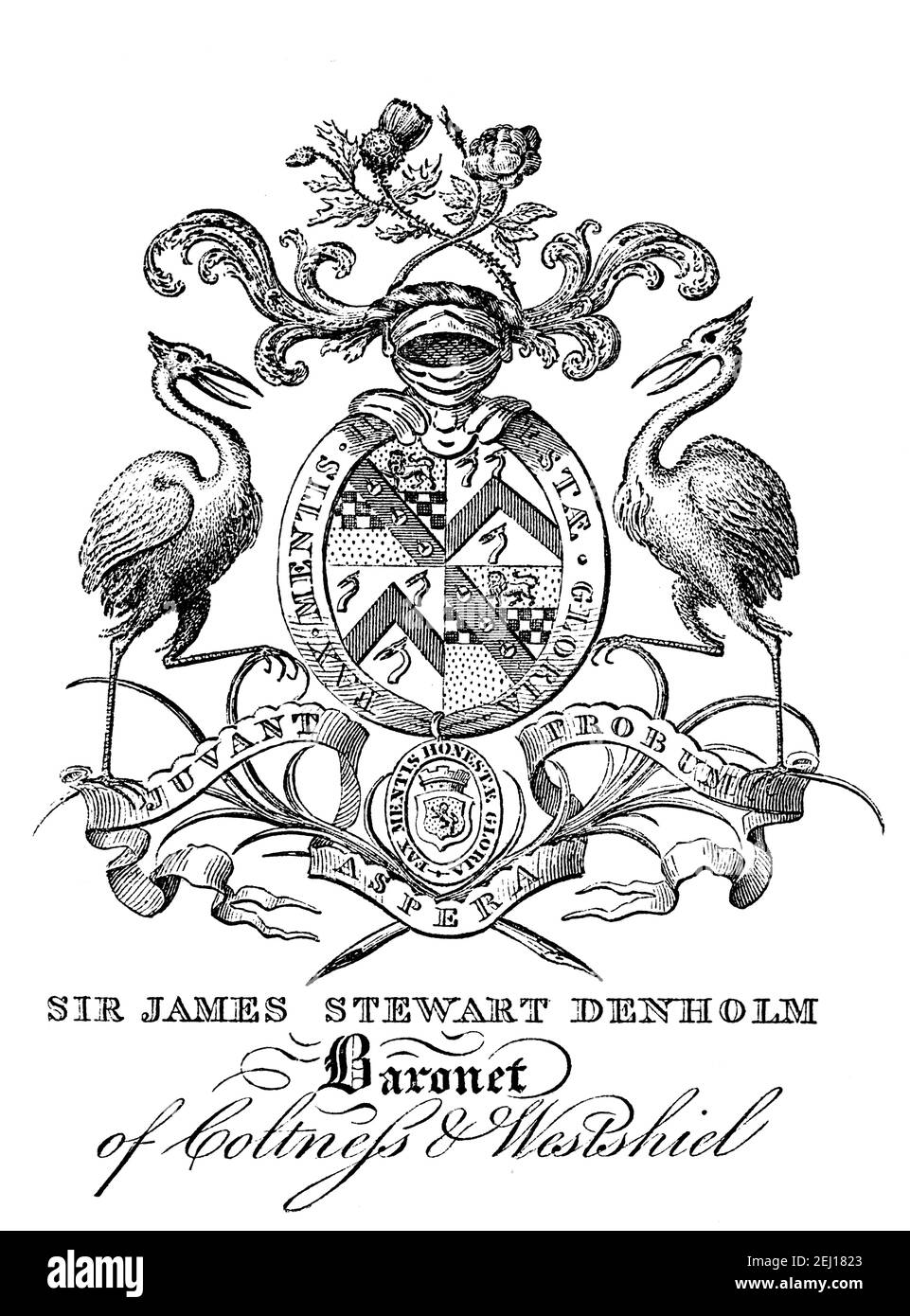 Exlibritisches Buch des schottischen Soldaten der britischen Armee Sir James Stewart Denholm, Baronet, of Coltness and Westshiel (1744-1839) Stockfoto