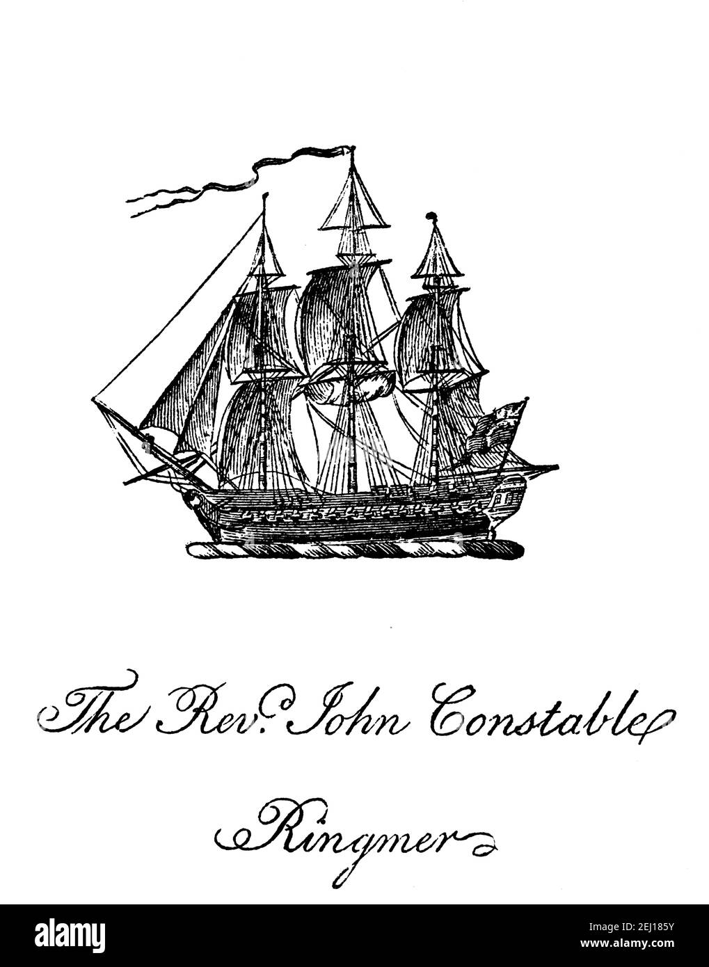 Segelschiff-Exlibris des Rev John Constable MA von Ringmer, (1779-1863) Stockfoto