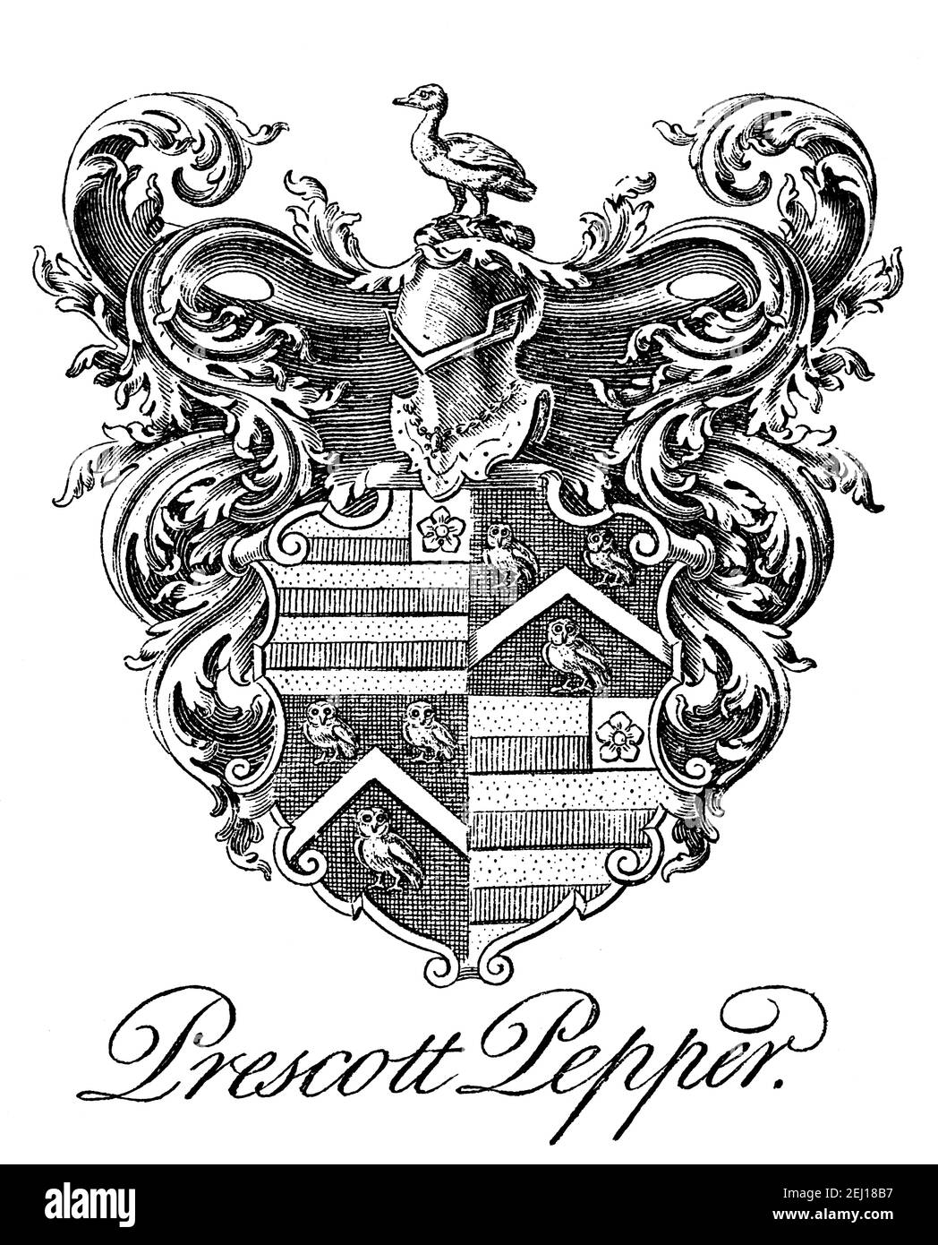 18th Jahrhundert heraldische Bücherregal von Prescott Pepper (1709-43) von Pepper Arden Hall, South Cowton, Yorkshire Stockfoto