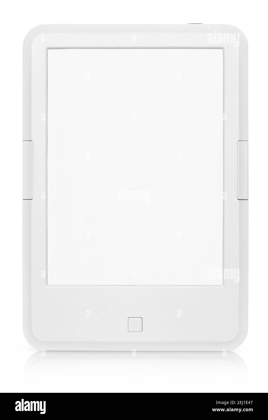 Tragbares E-Book-Lesegerät isoliert auf weißem Hintergrund mit zwei Clipping Pfad für Buch und Bildschirm Stockfoto
