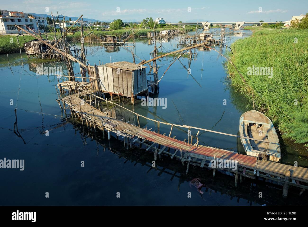 Ulcinj Port Milena Fischerhütten, Montenegro Stockfoto