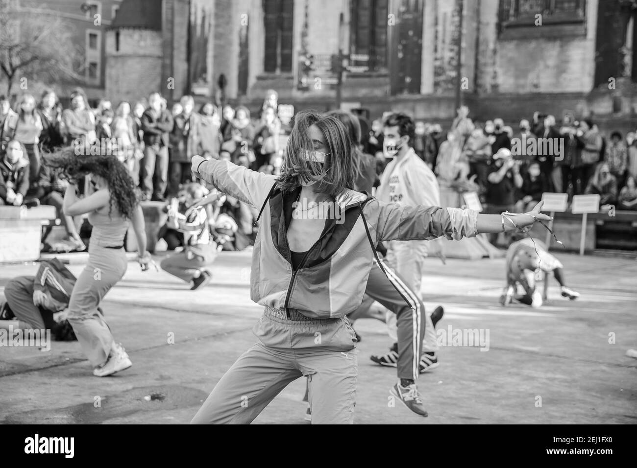 Brüssel, Belgien. 20th. Februar 2021. Demonstration der Kulturwelt für die Wiedereröffnung nach fast einem Jahr Schließung wegen Covid-19 (Foto: © Arnaud Brian via Wire) Stockfoto