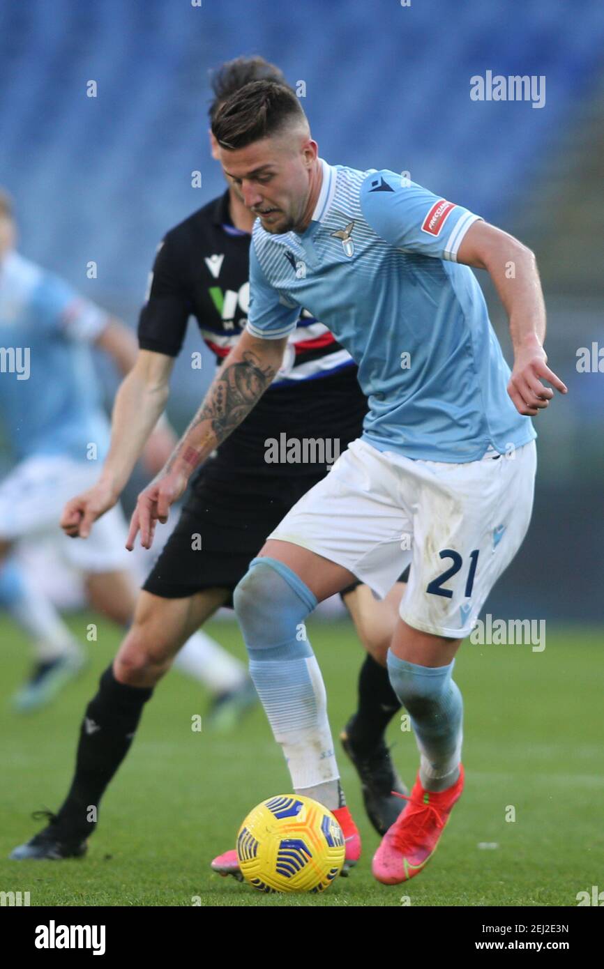 2/20/2021 - ROM, Italien. Februar 2021, 20th. Milinkovic-Savic (LAZIO) in Aktion während der italienischen Serie A Liga 2021 Fußballspiel zwischen SS LAZIO VS SAMPDORIA, im Olympiastadion in Rom (Foto von IPA/Sipa USA) Kredit: SIPA USA/Alamy Live News Stockfoto