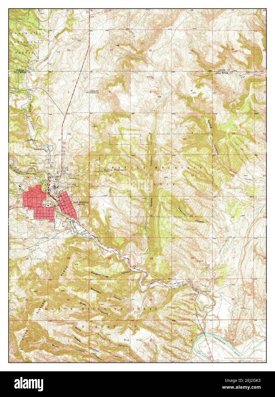 Hot Springs, South Dakota, Karte 1950, 1:24000, Vereinigte Staaten von Amerika von Timeless Maps, Daten U.S. Geological Survey Stockfoto