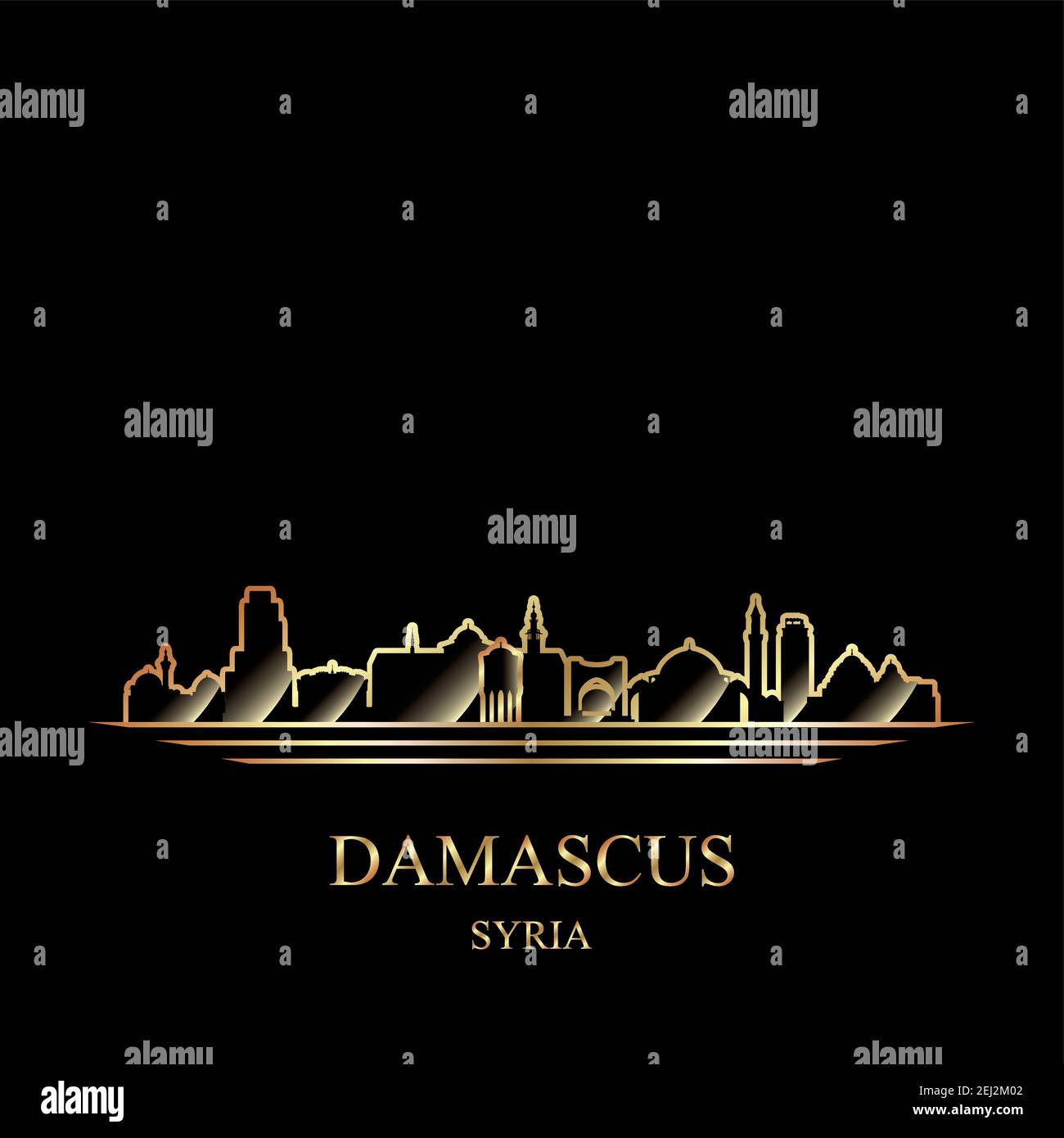 Goldene Silhouette von Damaskus auf schwarzem Hintergrund Vektor-Illustration Stock Vektor
