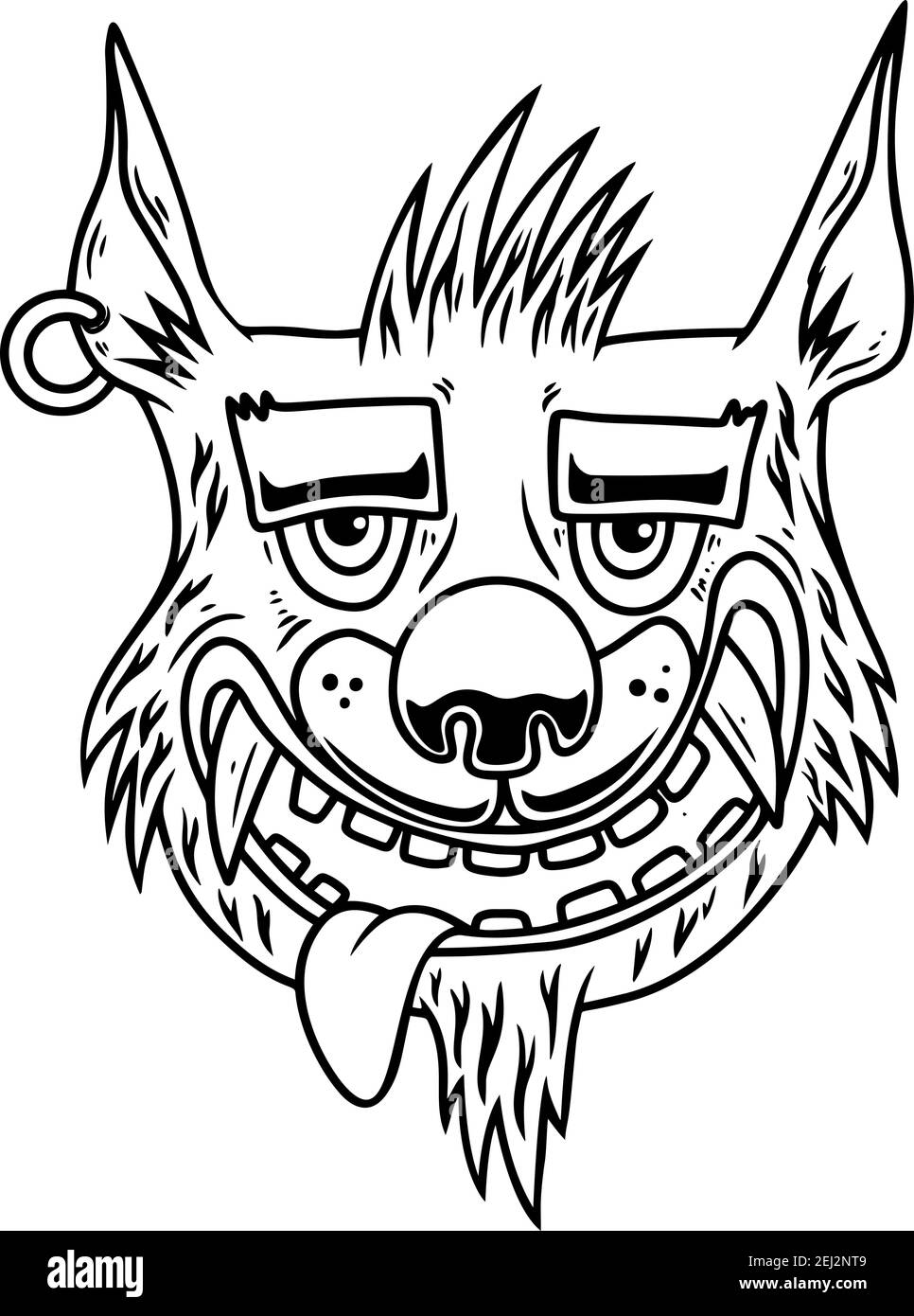 Illustration des Kopfes von lustigen Cartoon Wolf. Gestaltungselement für Poster, Karte, Banner, T-Shirt. Vektorgrafik Stock Vektor