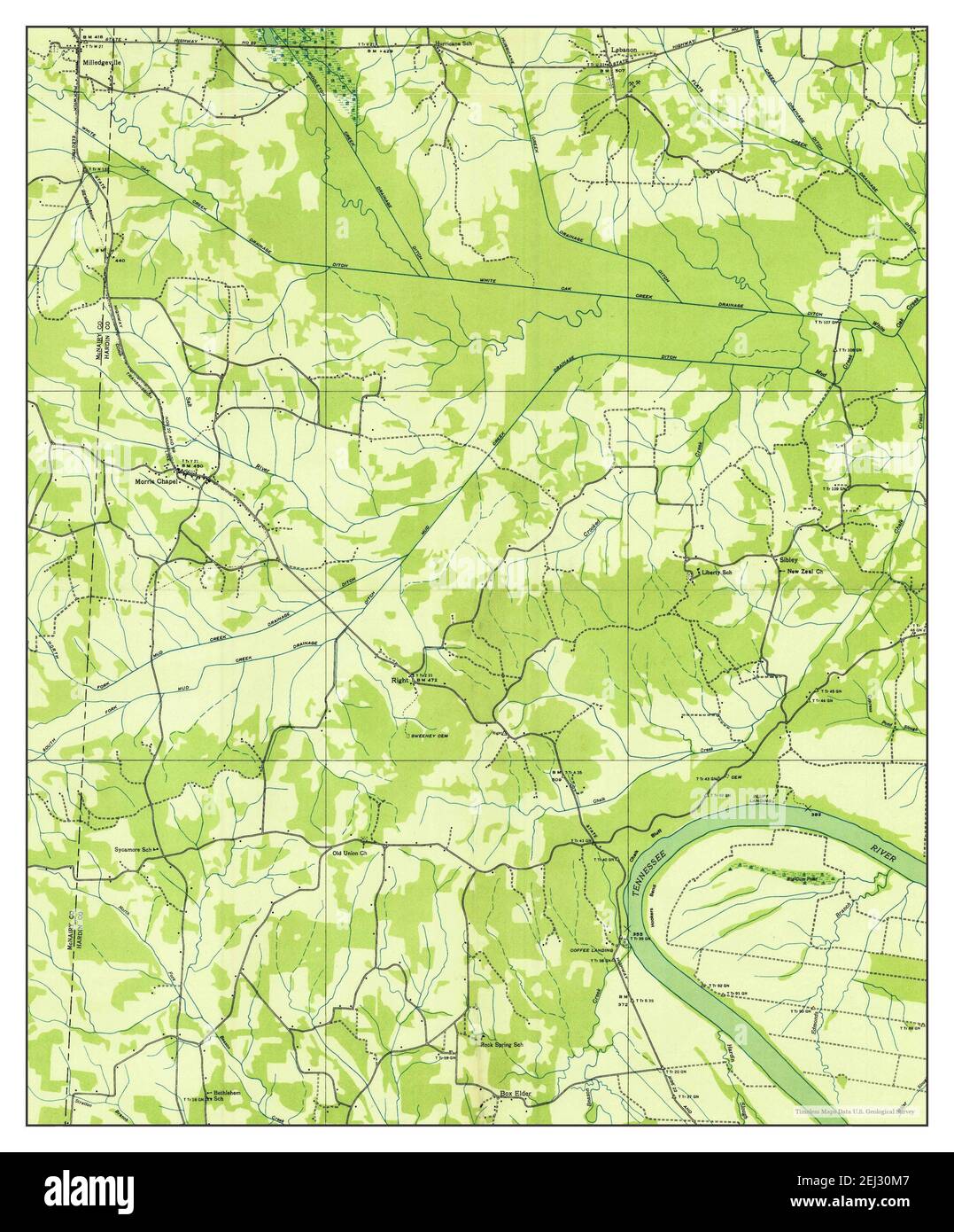 Milledgeville, Tennessee, Karte 1936, 1:24000, Vereinigte Staaten von Amerika von Timeless Maps, Daten U.S. Geological Survey Stockfoto