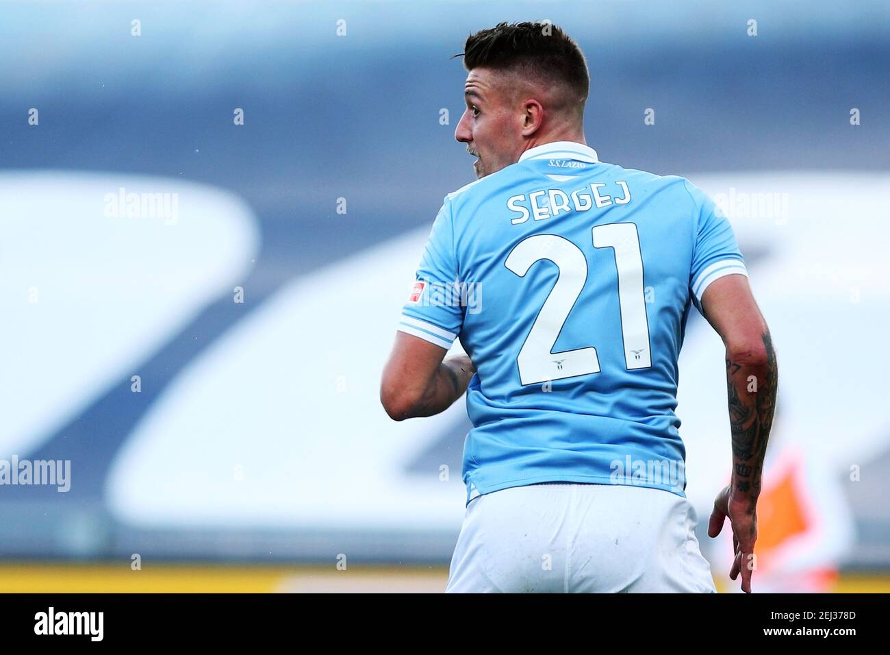 Rom, Italien. Februar 2021, 20th. Sergej Milinkovic Savic von Latium in Aktion während der italienischen Meisterschaft Serie EIN Fußballspiel zwischen SS Lazio und UC Sampdoria am 20. Februar 2021 im Stadio Olimpico in Rom, Italien - Foto Federico Proietti/DPPI/LiveMedia Kredit: Paola Benini/Alamy Live News Stockfoto