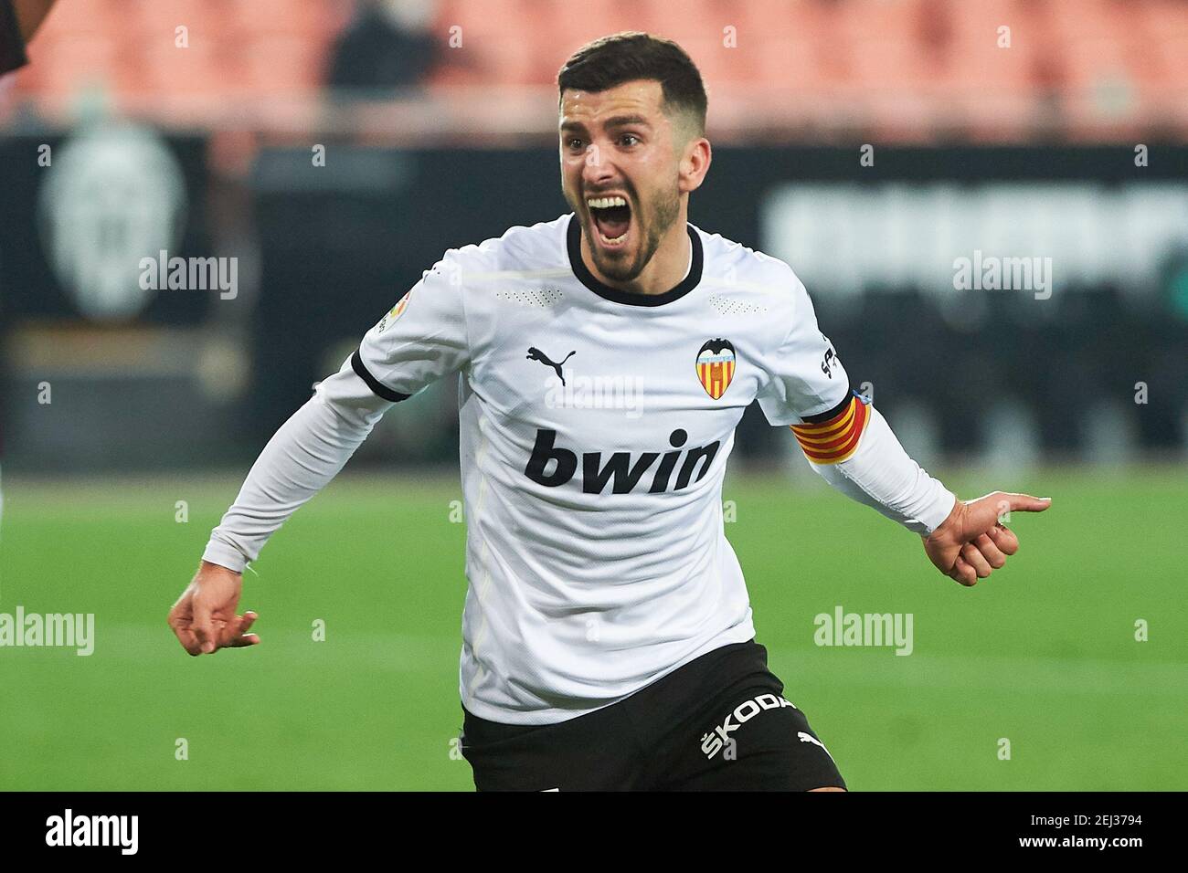 Jose Luis Gaya aus Valencia während der spanischen Meisterschaft La Liga Fußballspiel zwischen Valencia CF und RC Celta de Vigo am 20. Februar 2021 im Estadio de Mestalla in Valencia, Spanien - Foto Maria Jose Segovia/Spanien DPPI/DPPI/LiveMedia/Sipa USA Kredit: SIPA USA/Alamy Live News Stockfoto