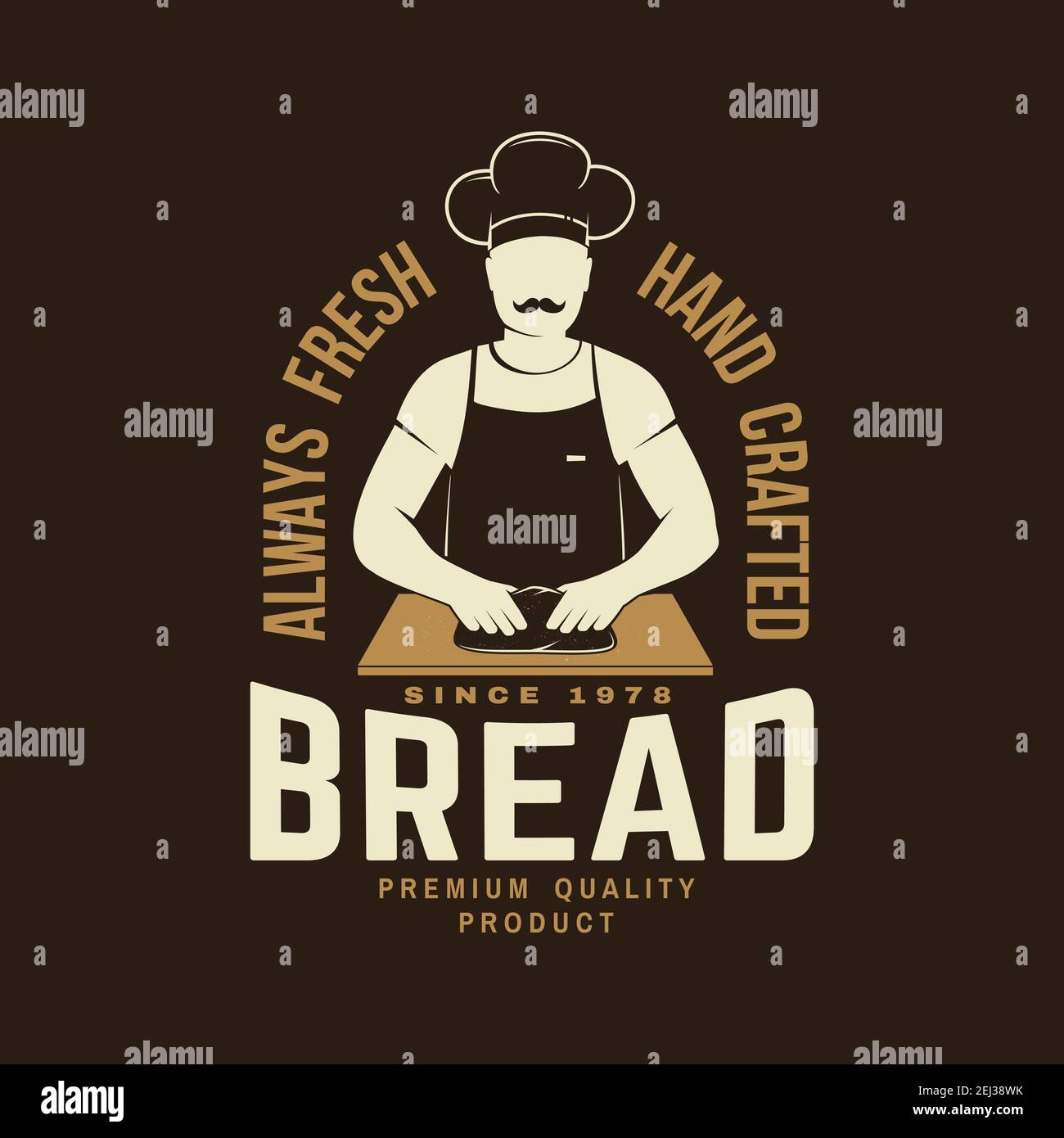 Frisches Brot. Vektorgrafik. Konzept für Abzeichen, Shirt, Label, Print, Stempel oder T-Shirt. Typografie-Design mit Mann macht Teig Silhouette. Vorlage für Restaurantobjekte, Verpackung und Menü Stock Vektor