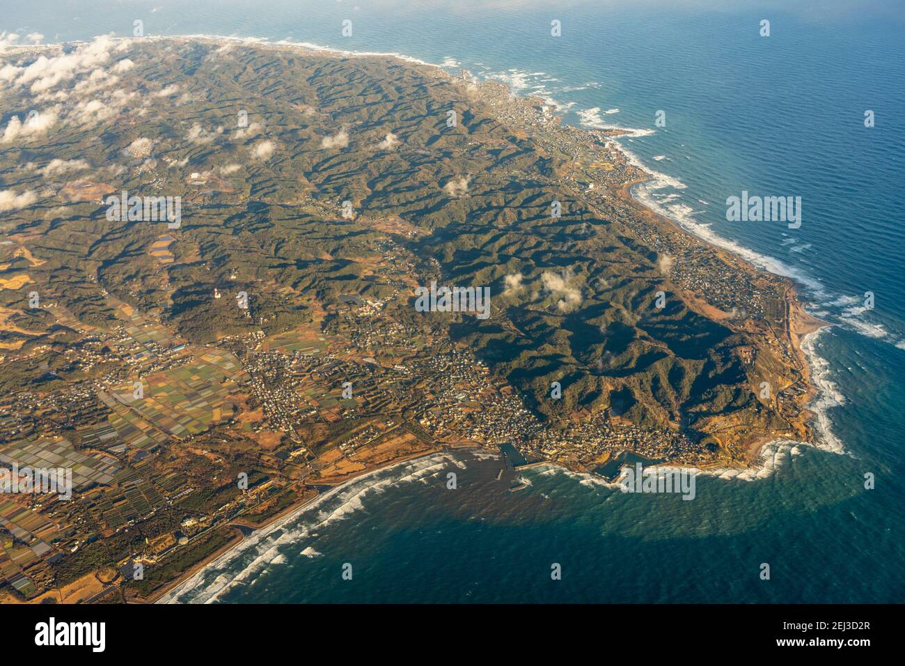 Luftaufnahme von Tateyama Stadt, Minamiboso Stadt, Süd Boso Halbinsel, Chiba Präfektur, Japan. Stockfoto