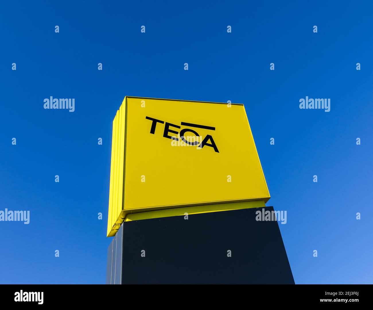 Ein Schild für TECA (The Entertainment Complex Aberdeen) in Aberdeen City, Schottland Stockfoto