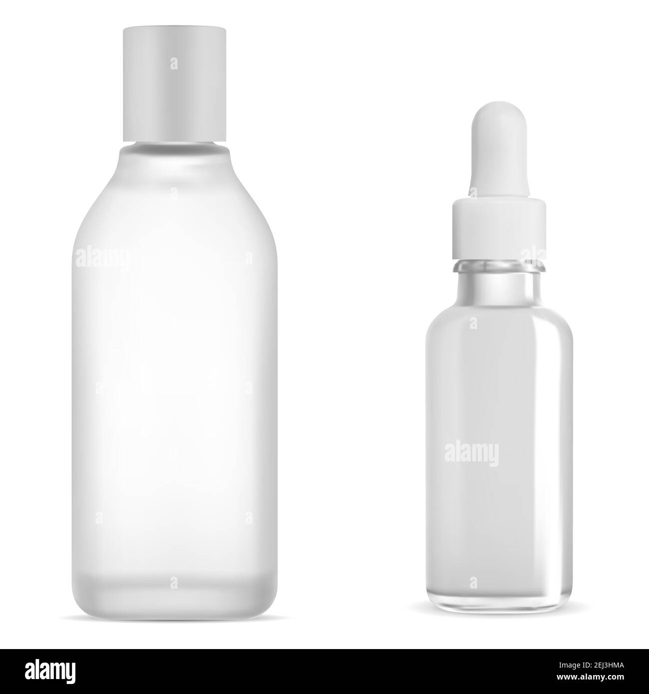 Kosmetische Tropfflasche weißes Glas Mockup, Serum und Tonic Water Produkt, isoliert auf weißem Hintergrund. Vector Öl Tropfen Fläschchen, klar Tonic Kolben. Mikrofon Stock Vektor