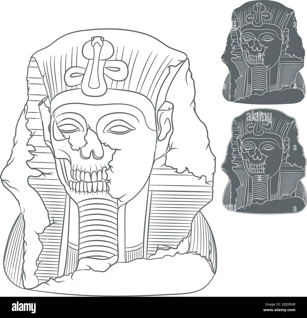 Alte pharao Statue eines Schädels. Satz von vektorisolierten Objekten auf weißem Hintergrund. Stock Vektor