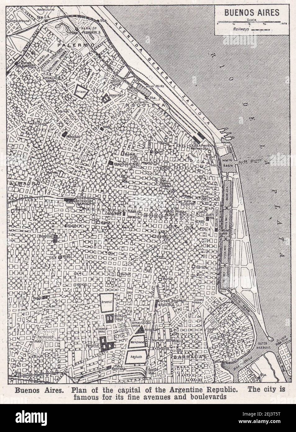 Vintage Karte von Buenos Aires - Plan der Hauptstadt der Argentinischen Republik 1900s. Stockfoto