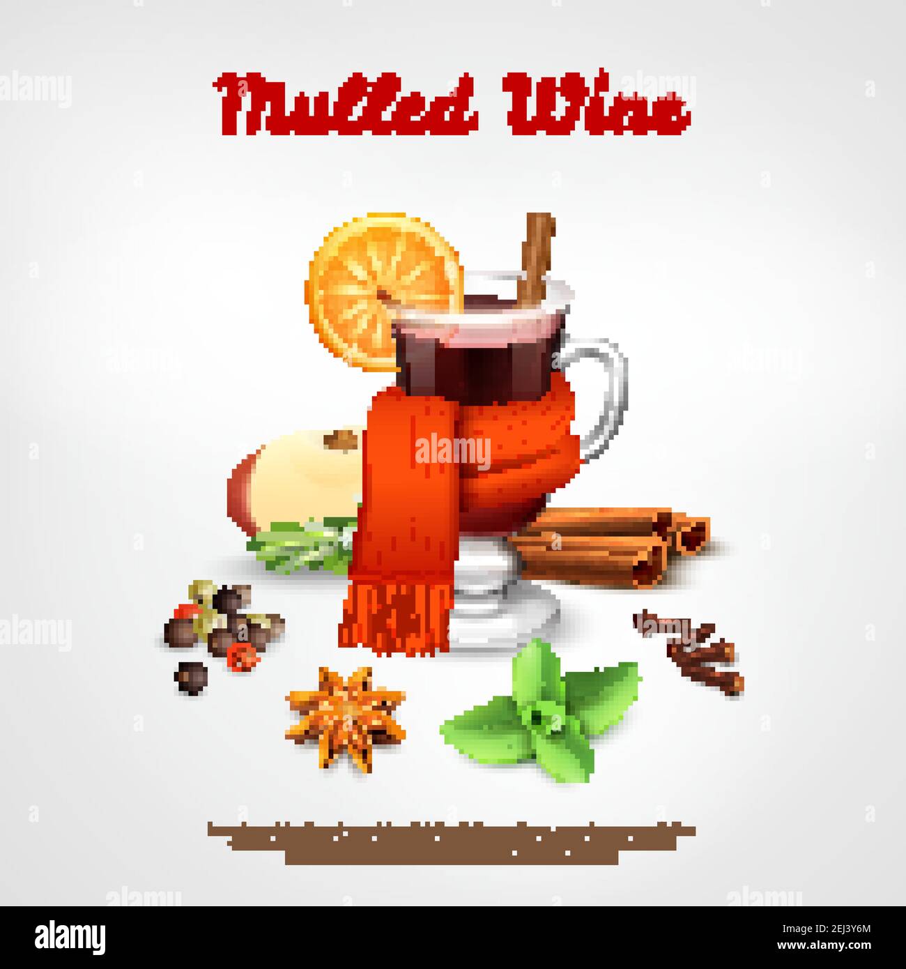 Glühwein Design Konzept Satz von Weinglas gebunden warmen Schal Orange Scheibe und Gewürzgestell realistischer Vektor Illustration Stock Vektor