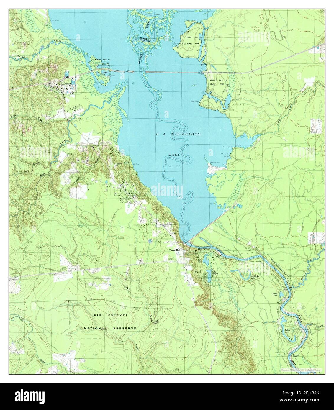 Town Bluff, Texas, Karte 1984, 1:24000, Vereinigte Staaten von Amerika von Timeless Maps, Daten U.S. Geological Survey Stockfoto