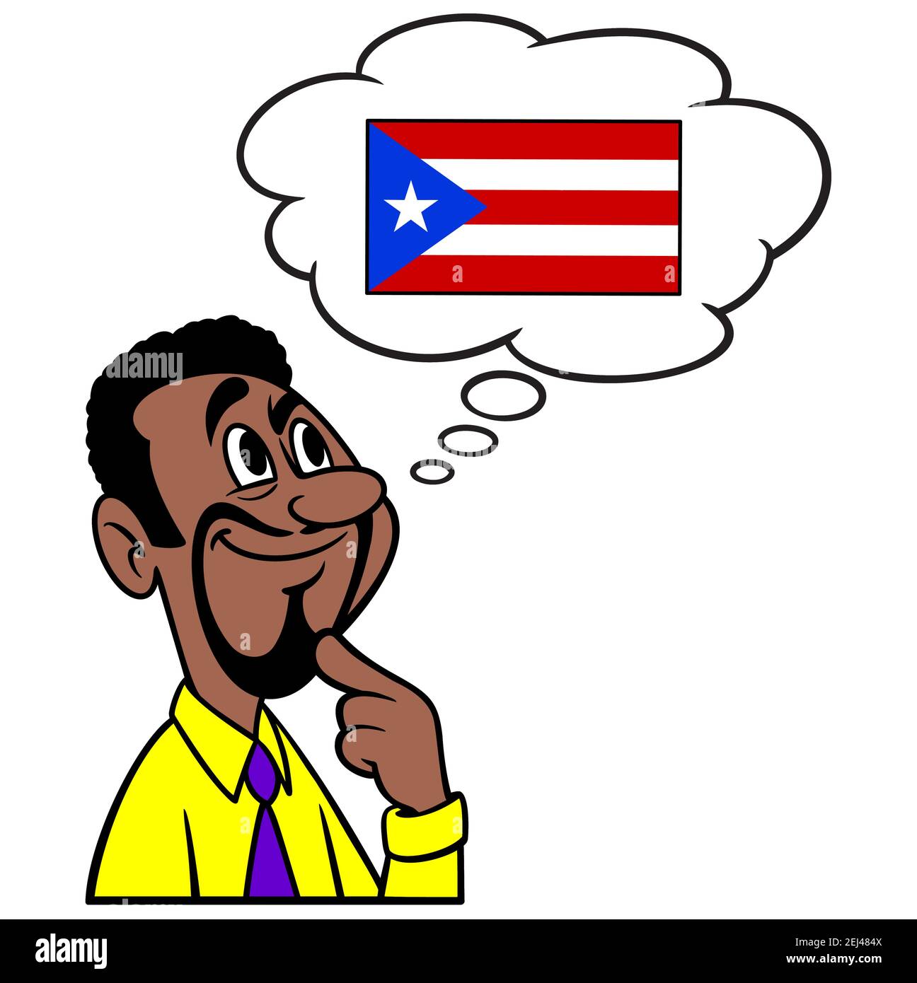 Mann, der an Puerto Rico denkt - EINE Cartoon-Illustration eines Mannes, der an Puerto Rico denkt. Stock Vektor