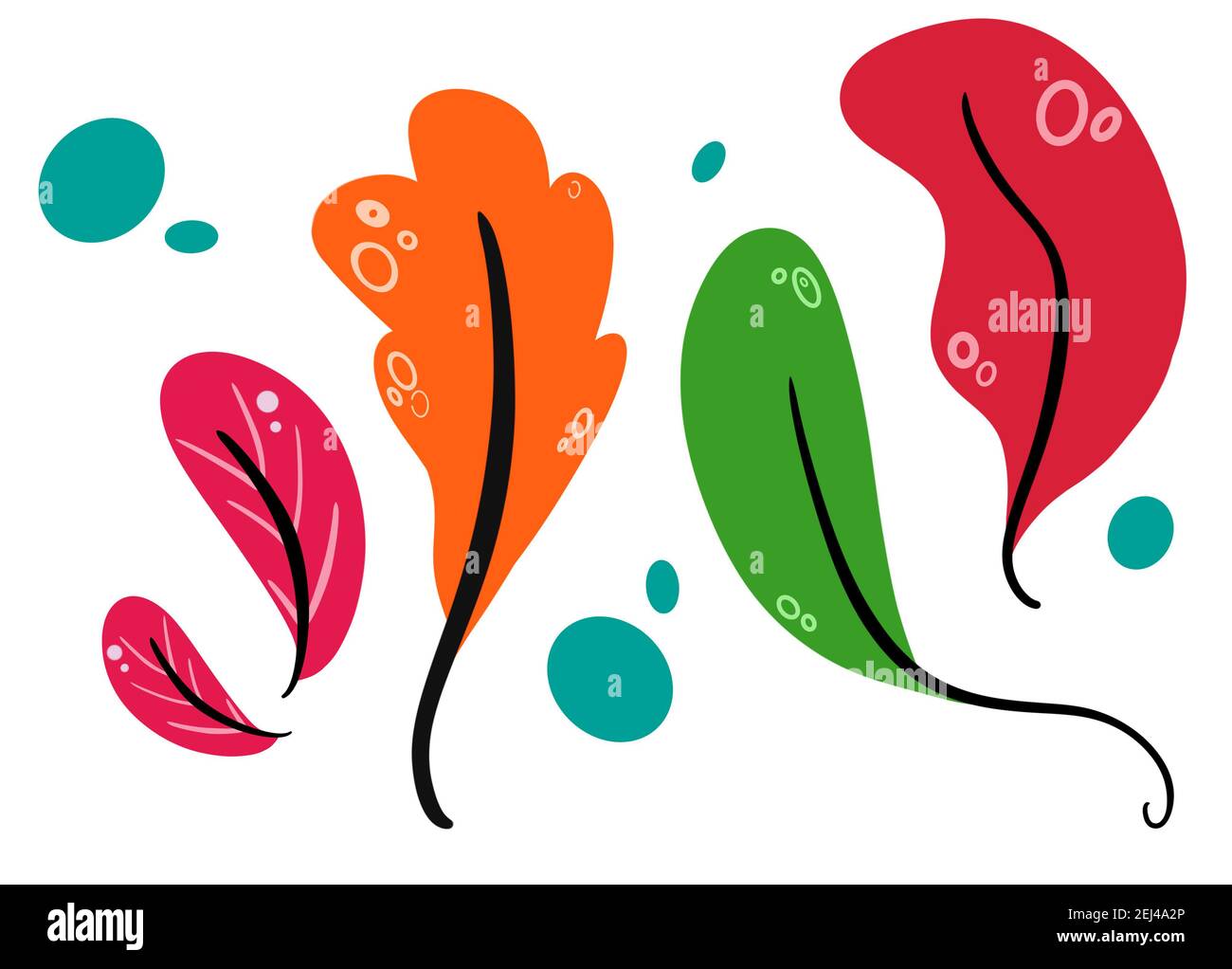 Frühling Blatt flache Design Illustration Set, Urlaub, orange, grün und bunte Blätter Sammlung, temapltes und Natur-Ikonen, weißer Hintergrund Stockfoto