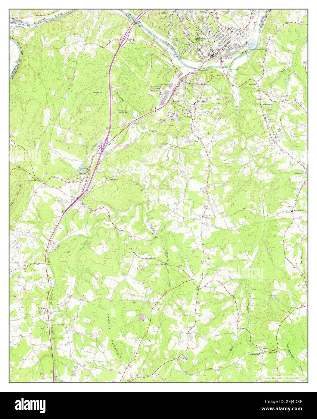Altavista, Virginia, Karte 1966, 1:24000, Vereinigte Staaten von Amerika von Timeless Maps, Daten U.S. Geological Survey Stockfoto
