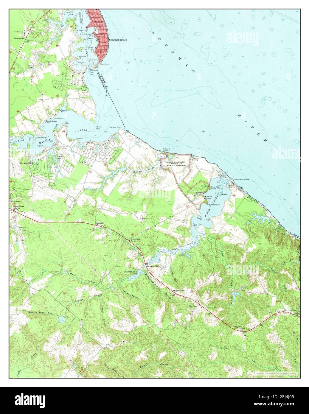 Colonial Beach South, Virginia, Karte 1968, 1:24000, Vereinigte Staaten von Amerika von Timeless Maps, Daten U.S. Geological Survey Stockfoto