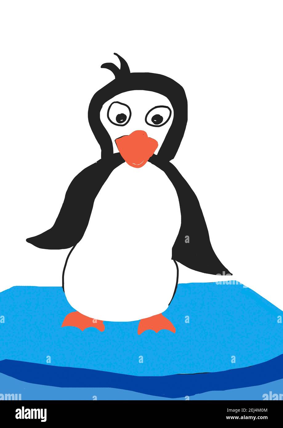 Naive Illustration, Kinder Zeichnung eines Pinguins, Österreich Stockfoto