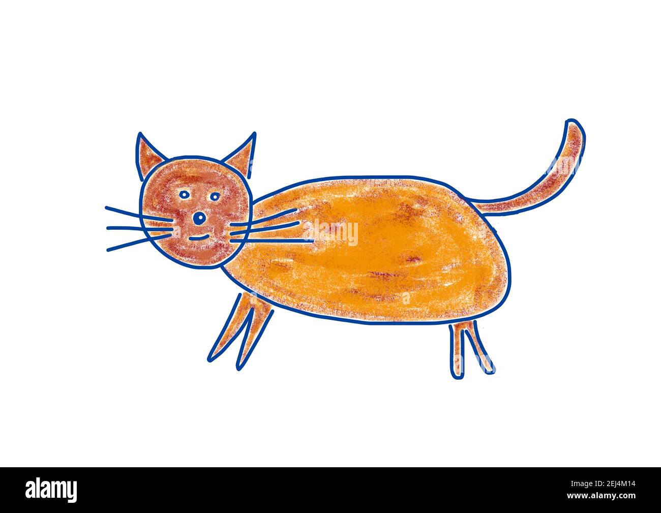 Naive Illustration, Kinderzeichnung, braune fette Katze, Österreich Stockfoto