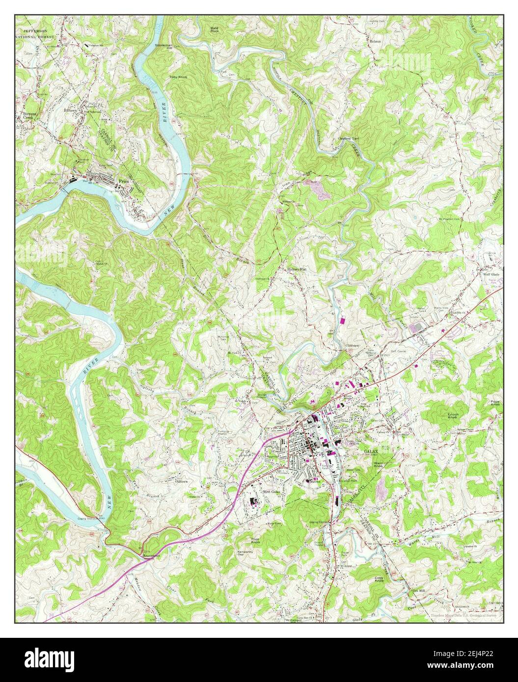 Galax, Virginia, Karte 1965, 1:24000, Vereinigte Staaten von Amerika von Timeless Maps, Daten U.S. Geological Survey Stockfoto