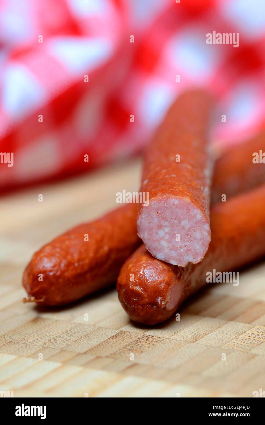 Kabanos, Cabanossi, Kabanossi, Cabanos, Kabanossi, Trockenwurst Stockfoto