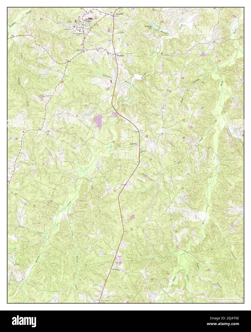 Hampden Sydney, Virginia, Karte 1968, 1:24000, Vereinigte Staaten von Amerika von Timeless Maps, Daten U.S. Geological Survey Stockfoto