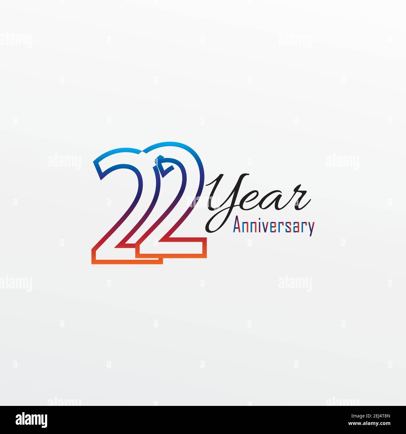 22 Jahre Jubiläumsfeier blau Farben komisch Design-Logo. Jubiläums-Logo isoliert auf weißem Hintergrund, Vektor Horizontale Zahl Design f Stock Vektor
