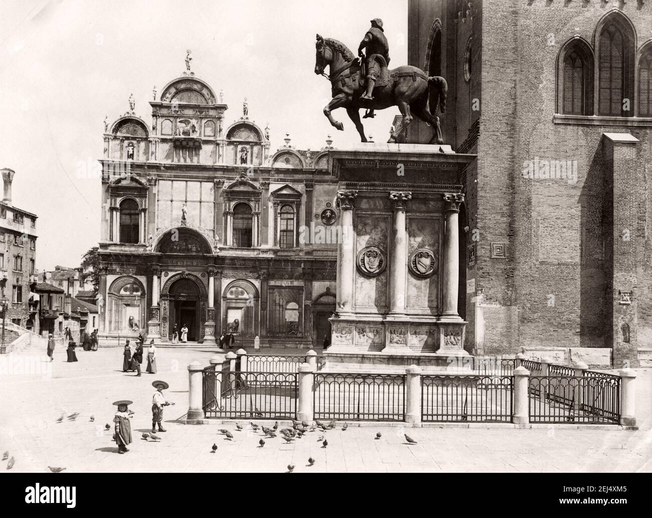 Spätes 19th Jahrhundert Vintage-Foto: Reiterstatue, Markusplatz, Venedig, Italien Stockfoto