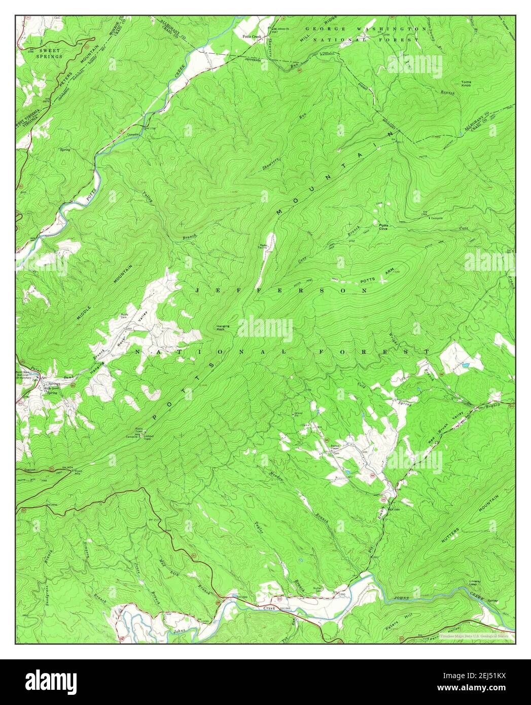 Potts Creek, Virginia, Karte 1966, 1:24000, Vereinigte Staaten von Amerika von Timeless Maps, Daten U.S. Geological Survey Stockfoto