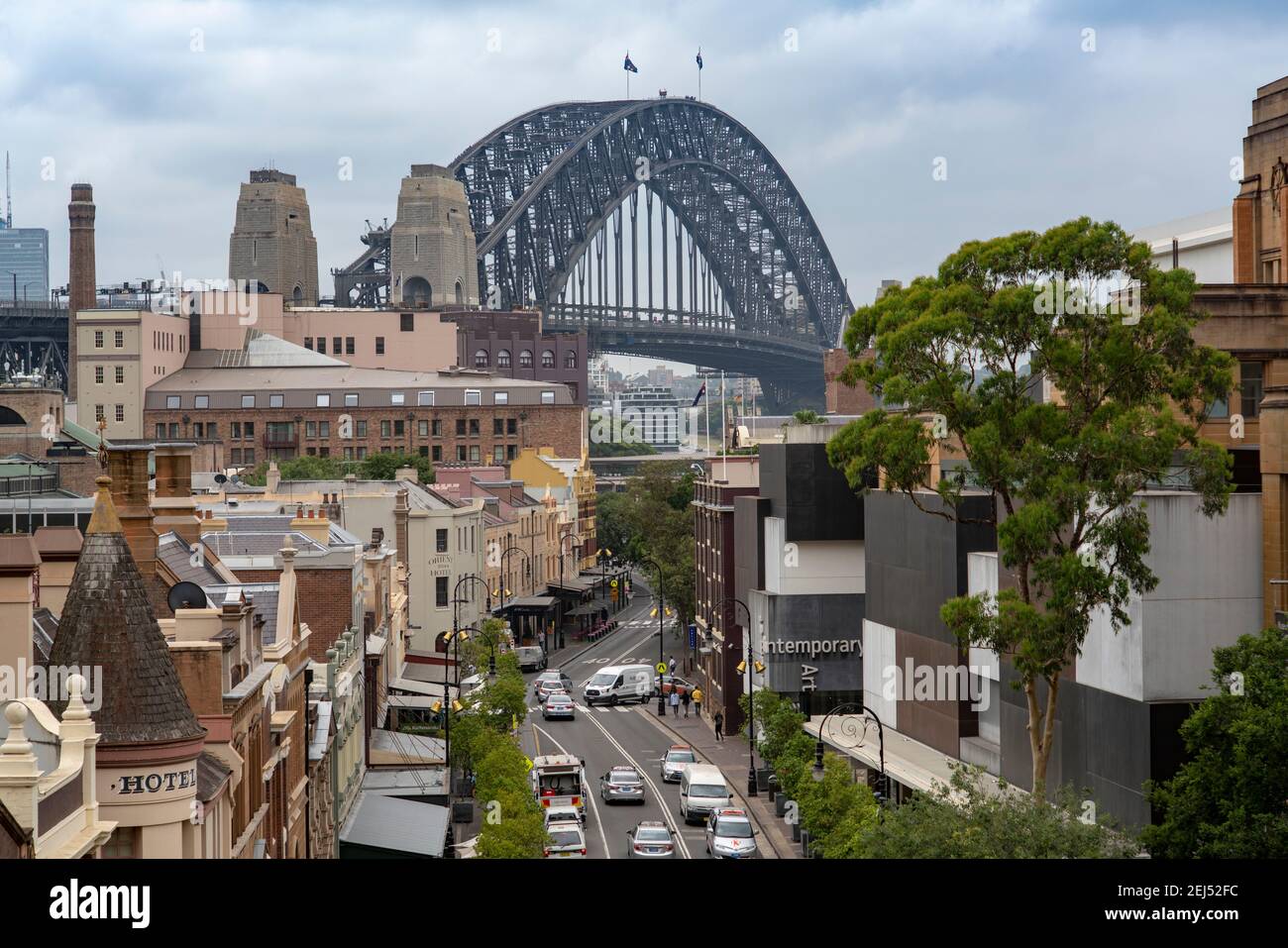 Sydney Harbour Bridge Blick vom Rocks District Stockfoto