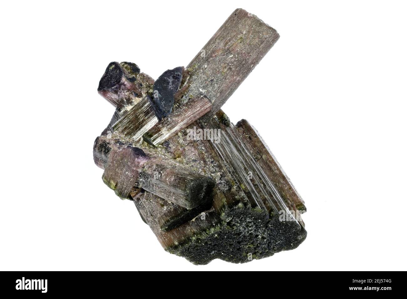 turmalin aus der Cruzeiro Mine, Brasilien isoliert auf weißem Hintergrund Stockfoto