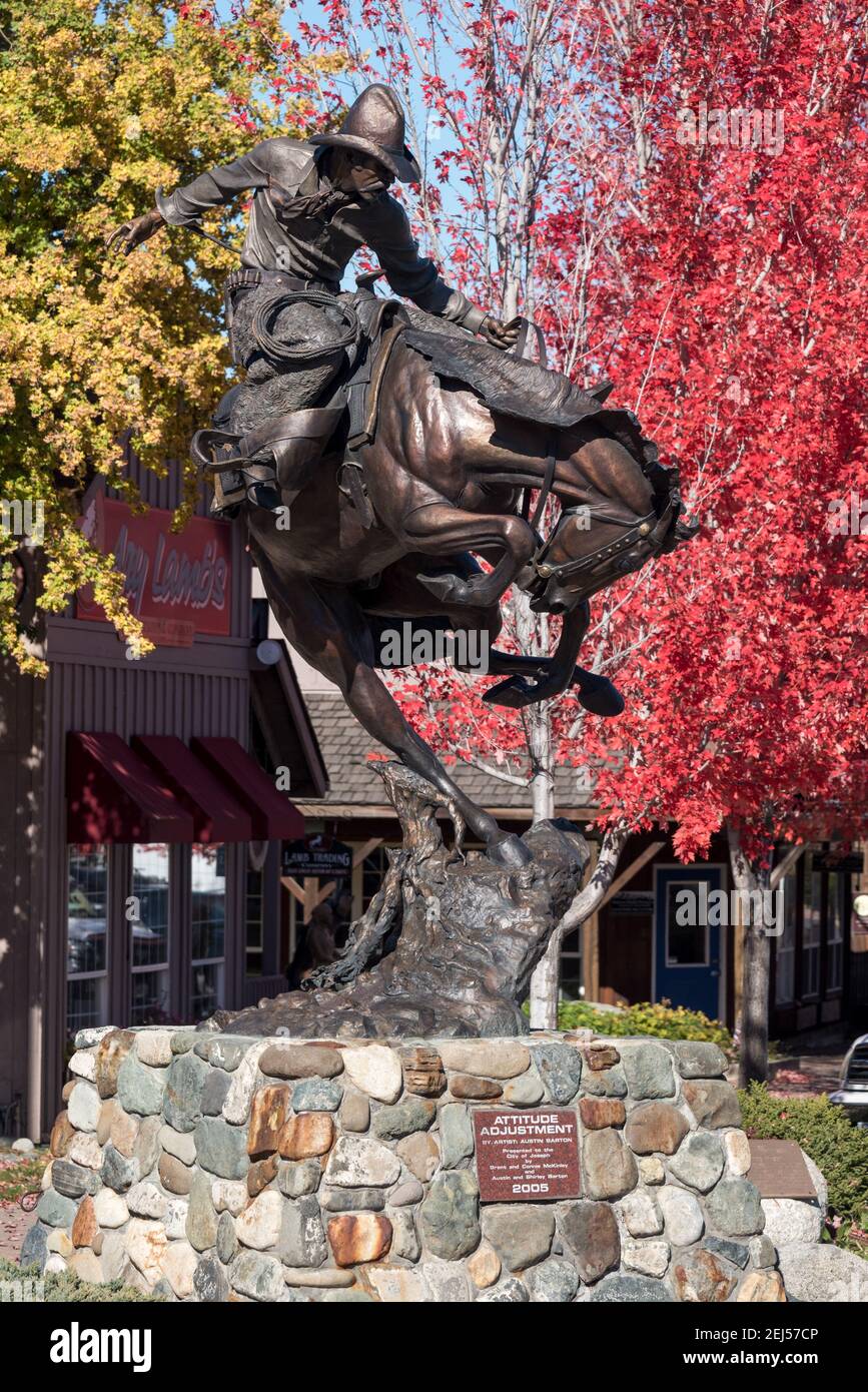 Attitude Adjustment Skulptur, von Austin Barton, in der Innenstadt von Joseph, Oregon. Stockfoto